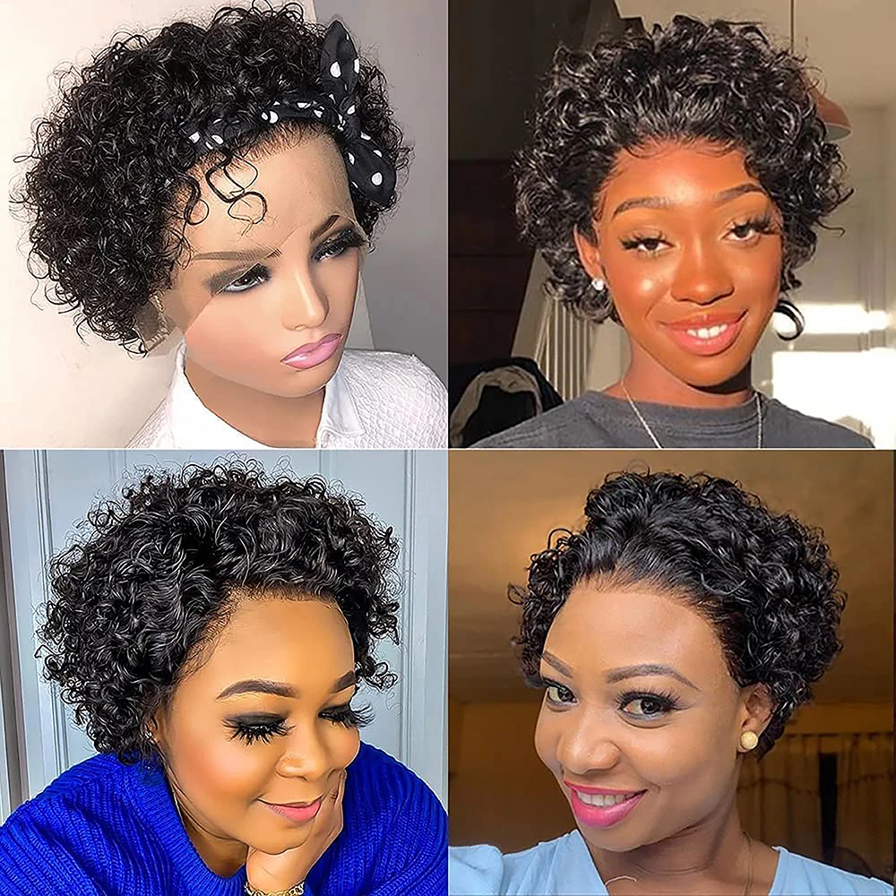 6-дюймовый парик с кружевной передней стрижкой пикси короткими вьющимися
