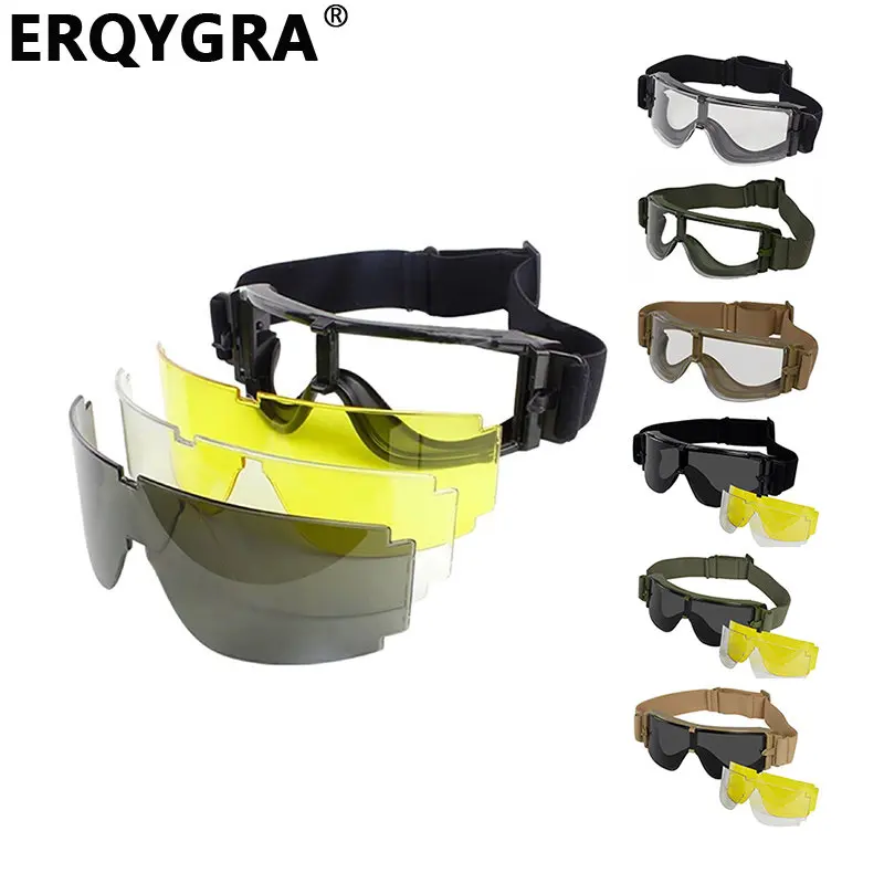 

ERQYGRA Tactical Military Eyewear Airsoft ATF GOGGLE SET 3 Lens Windproof Shooting Cycling Mountaineering Gear Paintball Glasses