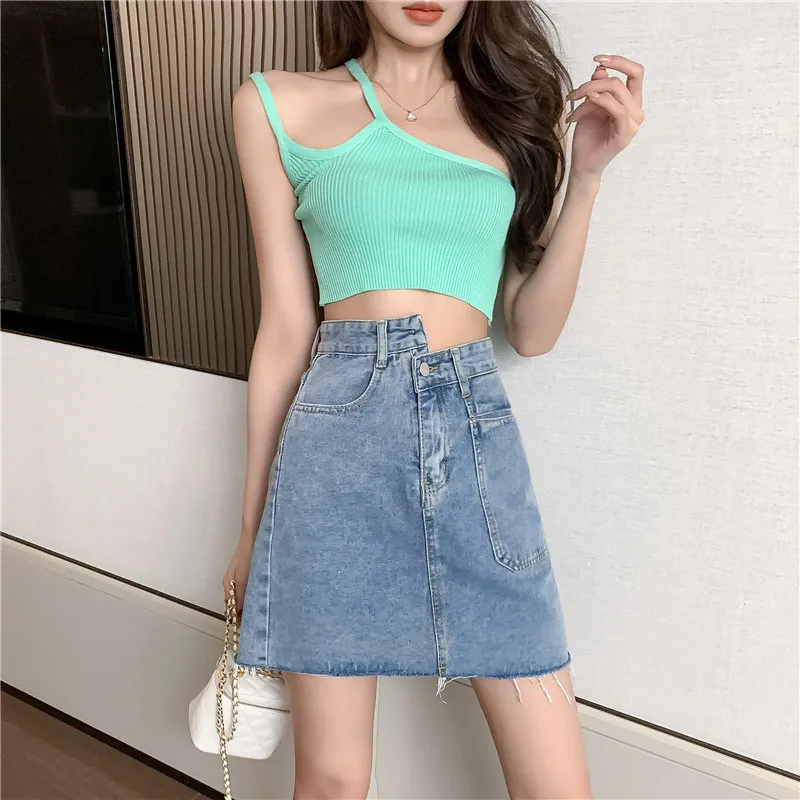 

Irregular Design High Waisted Mini Skirt for Womens Korean Fashion Trends Jeans Streetwear Teenage Girls Ripped Denim Clothing
