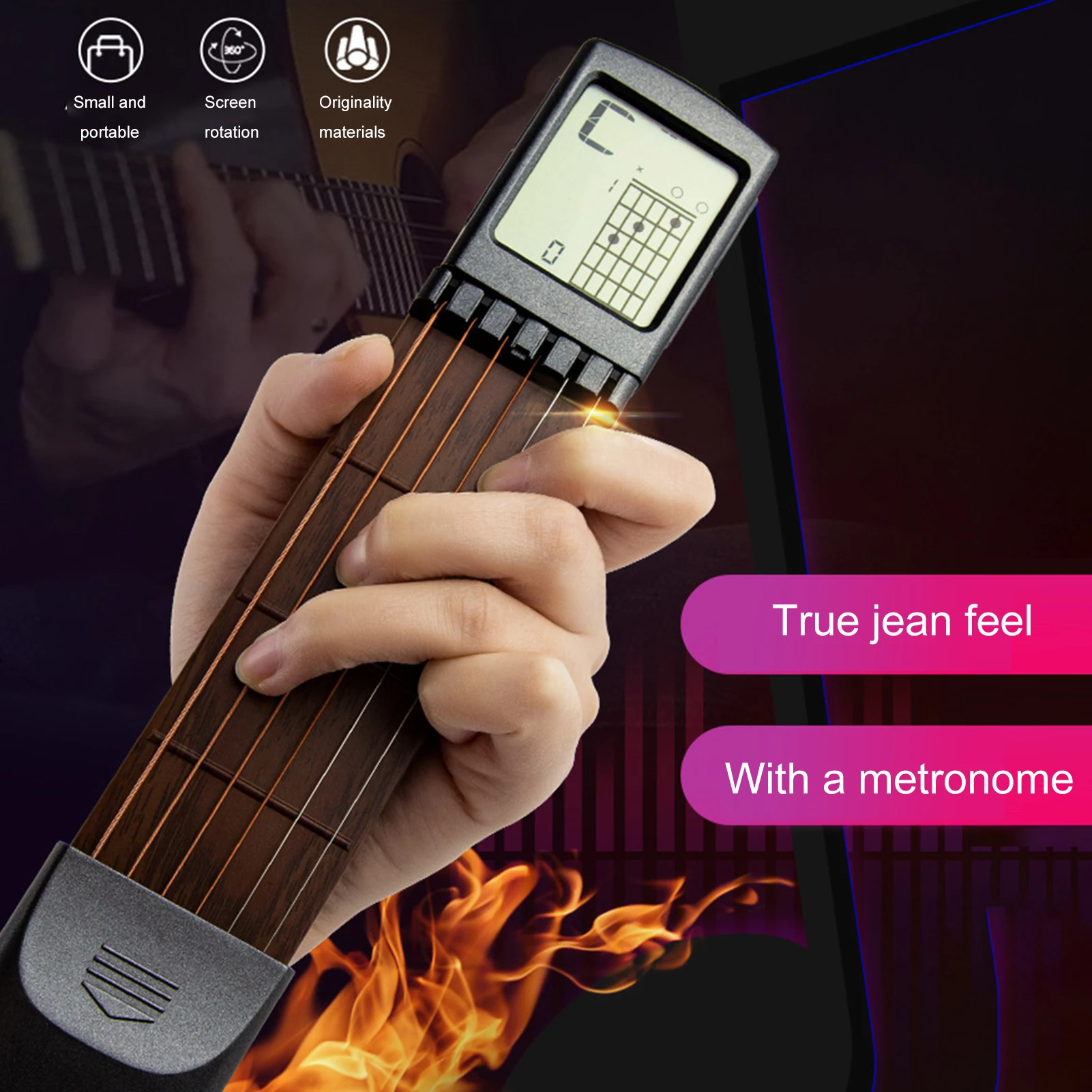 

6-String Pocket Guitar Chord Trainer Learning System With Screen For Beginner Portable Guitar Assisted Practice Tool Accessories