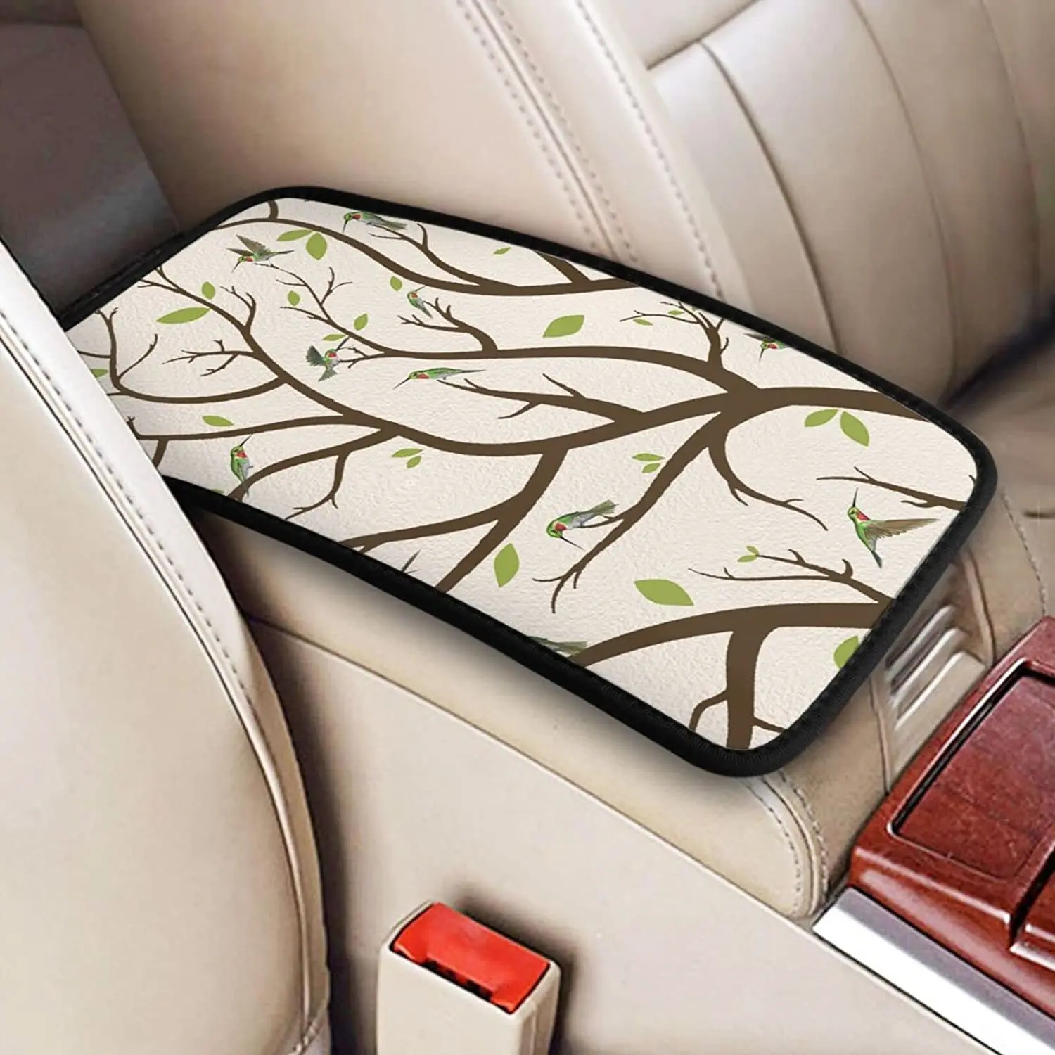 

Hummingbird On The Branch Car Center Console Armrest Cover Pad, Seat Armrest Box Protector Universal Car Trim, Suitable