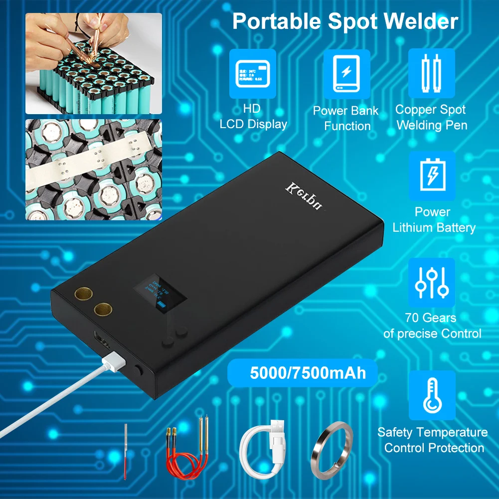 5000/7500mAn Spot Welder Portable Handheld Spot Welding Machine with LCD Screen 70 Gear Adjustable Spot Welder for 18650 Battery enlarge