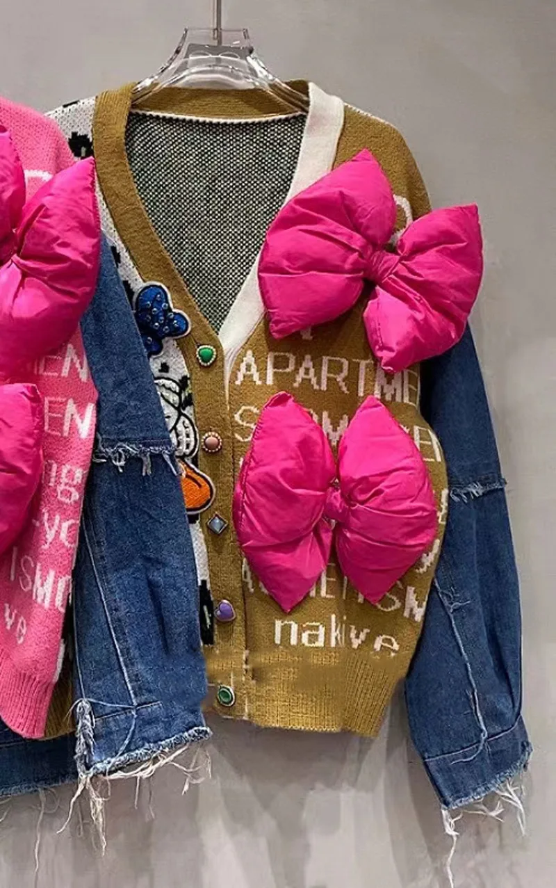 Уникальный дизайн джинсовый вязаный кардиган женский осенне-зимний свободный