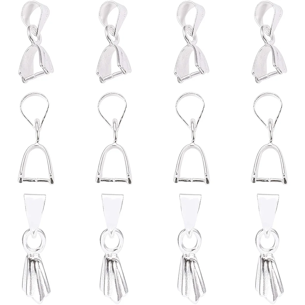 

100PCS Brass Pinch Clip Bail Clasp Dangle Charm Bead Pendant Connector Findings Length 15x5mm for Jewelry Making Silver