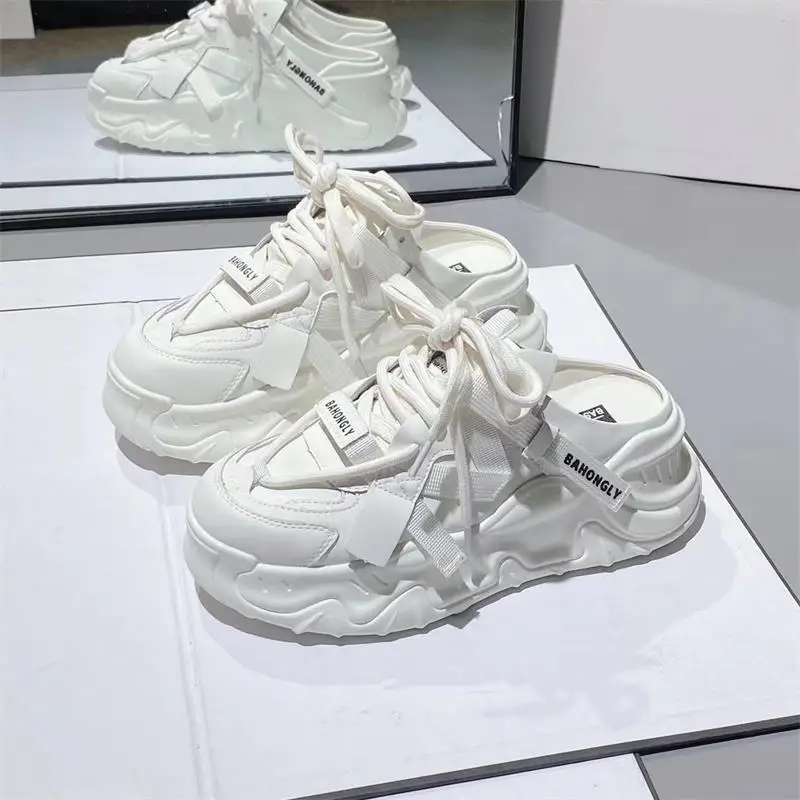 Half Drag Women Sneakers 203 Summer Autumn New Designer Platform Shoes Ladies No Heel Soft Sole Solid Color Pink Shoes Female