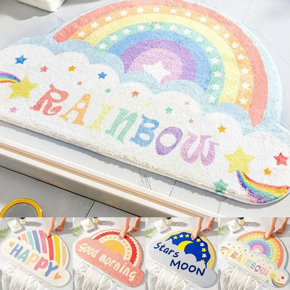 

1pc Home Rainbow Doormat Semicircle Floor Mat Bathroom Color Entrance Mats Waterproof Cartoon Dustproof Door Carpet Rug Non S3s4
