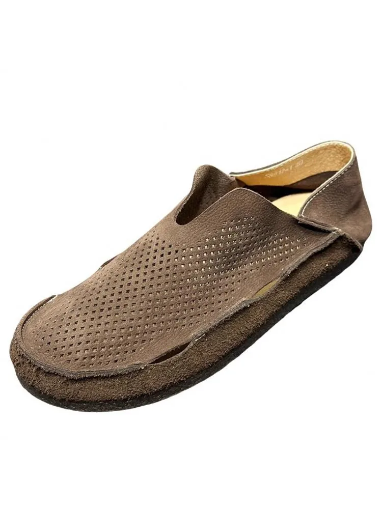 Туфли мужские дышащие с перфорацией мокасины из натуральной кожи без застежки