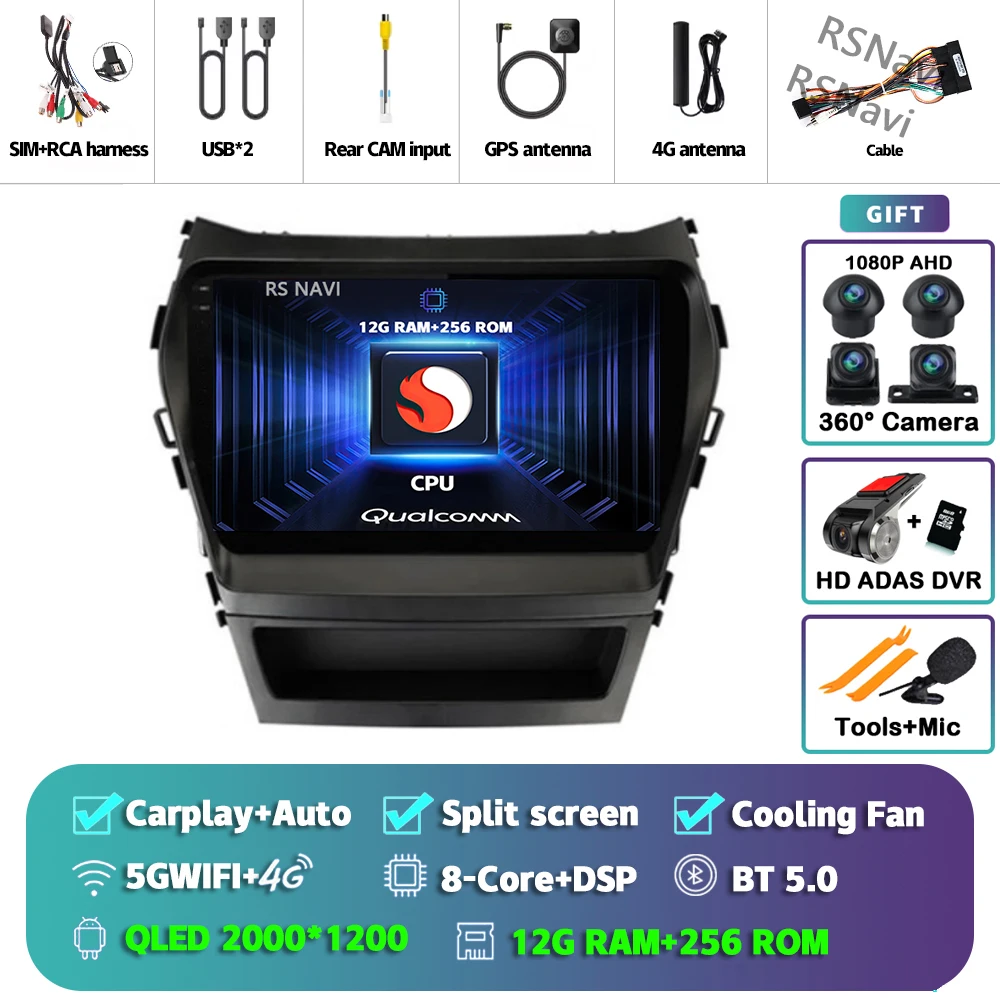 

Android 15 Carplay Auto 2K экран автомобильный радиоприемник мультимедийный плеер для Hyundai Santa Fe 3 2013-2016 авторадио GPS стерео головное устройство