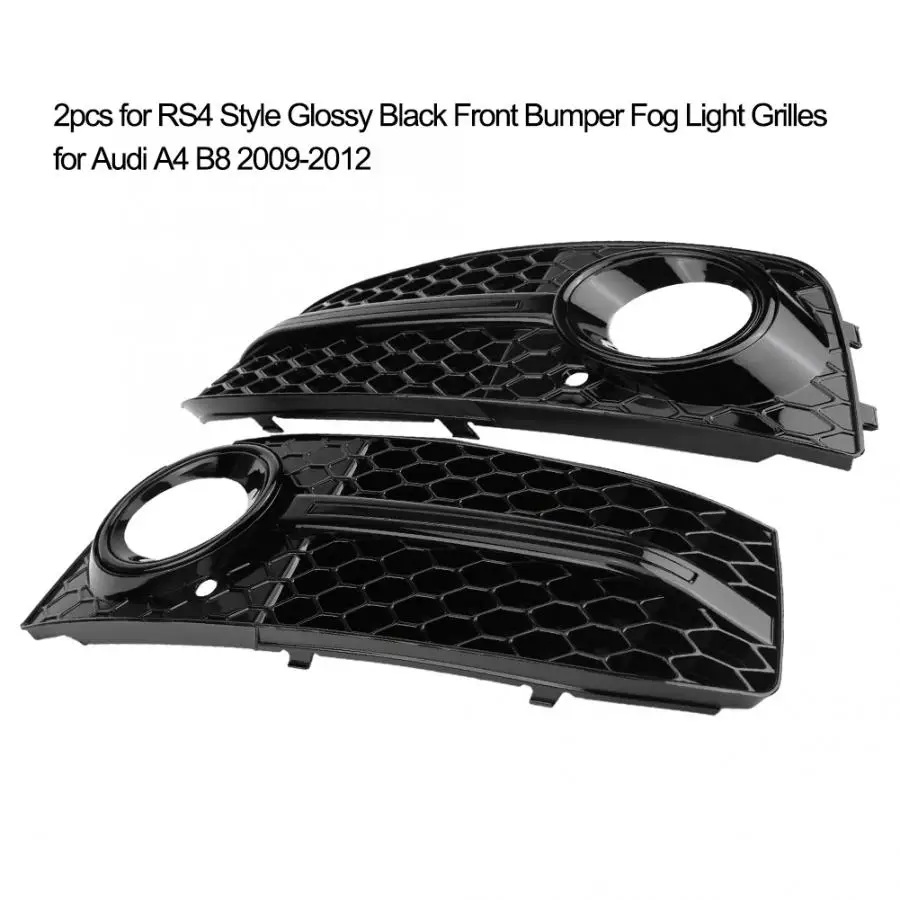 

2pcs Front Bumper Fog Light Grilles for Audi A4 B8 2009 2010 2011 2012 for RS4 Style Glossy Black car accessories fast ship