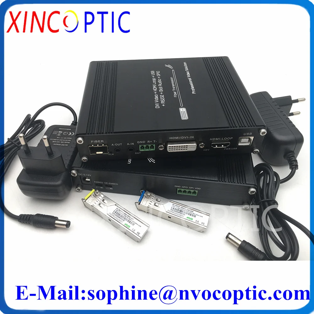Оптоволоконный преобразователь HDMI DVI KVM, 1Ch 1080P USB RS232 + Bidi Stereo Audio + GPIO over Extender