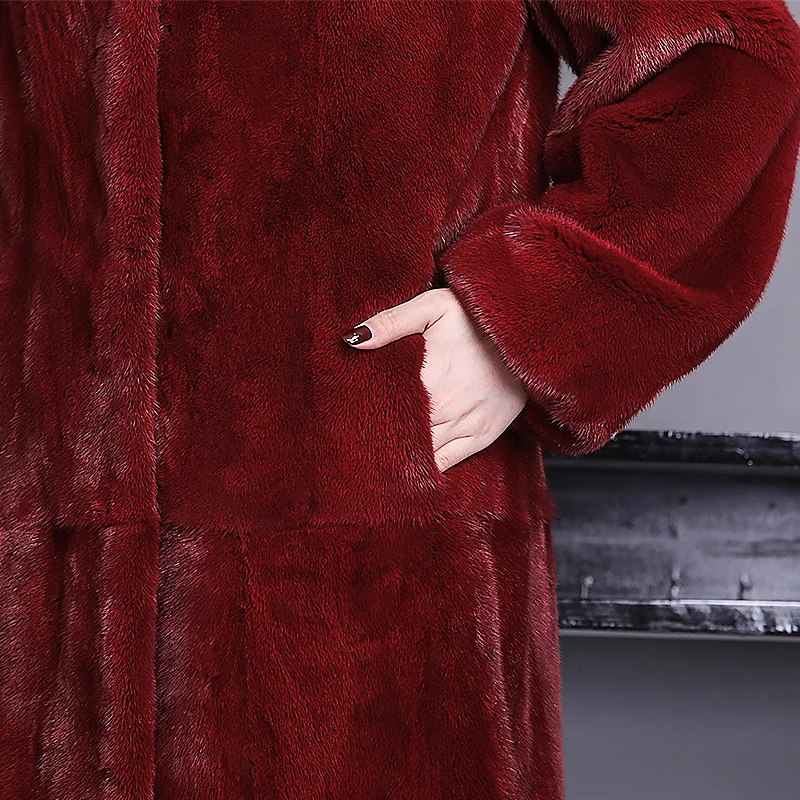 Mink coat women's long small female mink whole mink long-sleeved slim slimming imported velvet mink fur