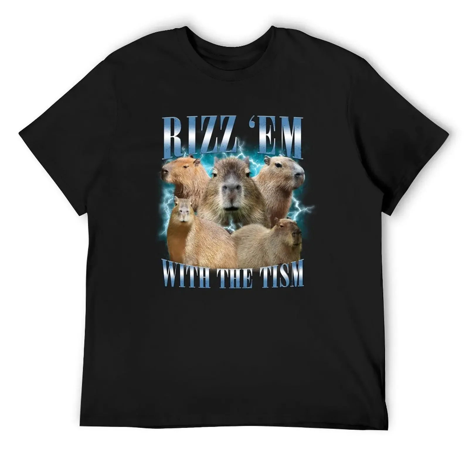 Rizz Em With The Tism Ретро Забавная футболка с капибарой и мемми корейская модная мужская