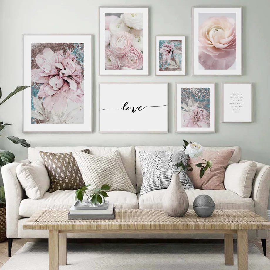 

Настенная картина с изображением розовых роз, абстрактных цветов, листьев, растений