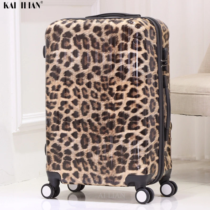 

20"24"28"inch Fashion trolley suitcase zebra Leopard Print unisex rolling luggage carry on travel bags on wheel C