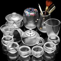 glass tea set set light luxury white jade kungfu tea cup household cover bowl high end high end glass office reception