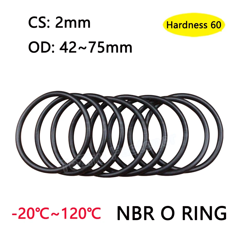 

30pcs Black O Ring Gasket CS 2mm OD 42-75mm NBR Automobile Nitrile Rubber O-Ring Corrosion Oil Resistant Seal Washer Hardness 60