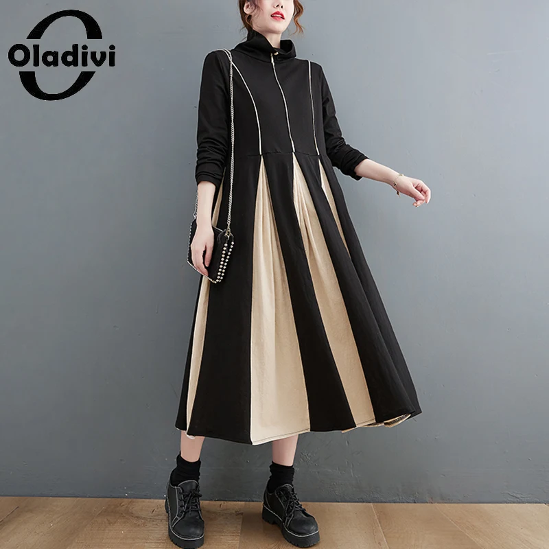 

Длинное платье Oladivi с высоким воротником, модные женские повседневные свободные платья большого размера с длинным рукавом, новинка весны 2022...