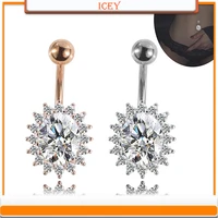 1pc zircon belly ring oval navel stud inlaid crystal belly navel jewelry rhinestones belly button ring stainless steel navel bar
