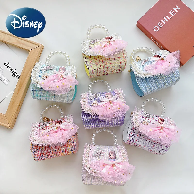 Disney Frozen Shoulder Bag for Girls Kids Handbag Children's Messenger Bag Pearl Portable Princess Crossbody Bag Free Shipping