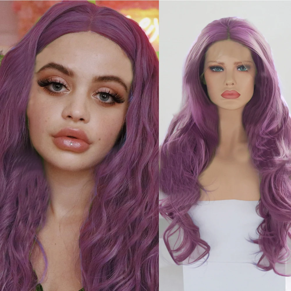 

Мягкие синтетические волнистые фиолетовые кружевные передние парики для чернокожих женщин, натуральные волосы для выщипывания, волосы из ...