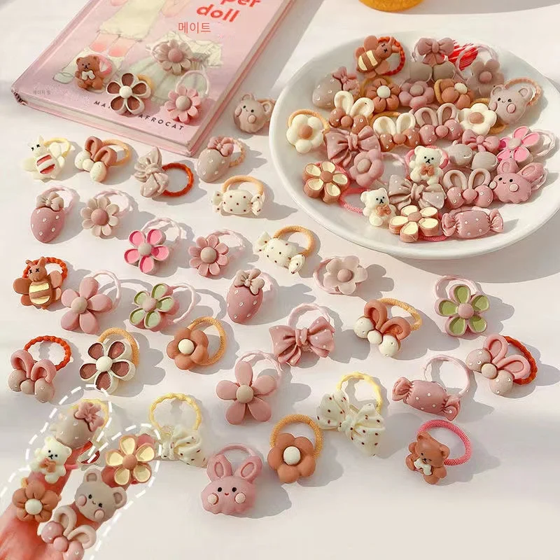 

20Pcs Lot Cute Cartoon Bear Rabbit Hair Band Girls Elastic Rubber Band Headwear Flower Bow Baby Kids Hair Accessories Ornaments