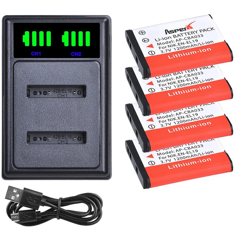 

1200mAh NP-BJ1 EN EL19 Battery + Charger for Nikon EN-EL19 Coolpix 3700 S5200 S3100 S2800 S3400 S6600 W100 S2600 S2700 S3500