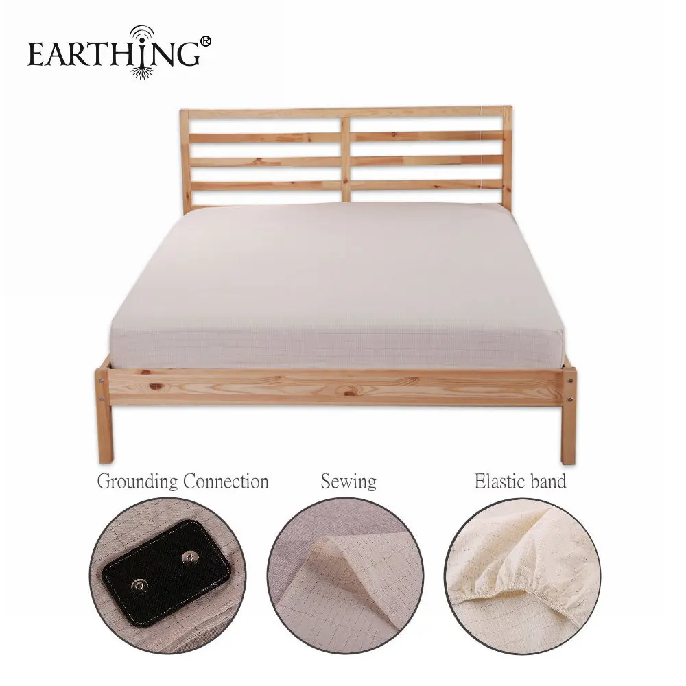 

Earthing Fitted Sheet Bedding Set Conductive Silver with Grounded kits For health EMF Protection Queen