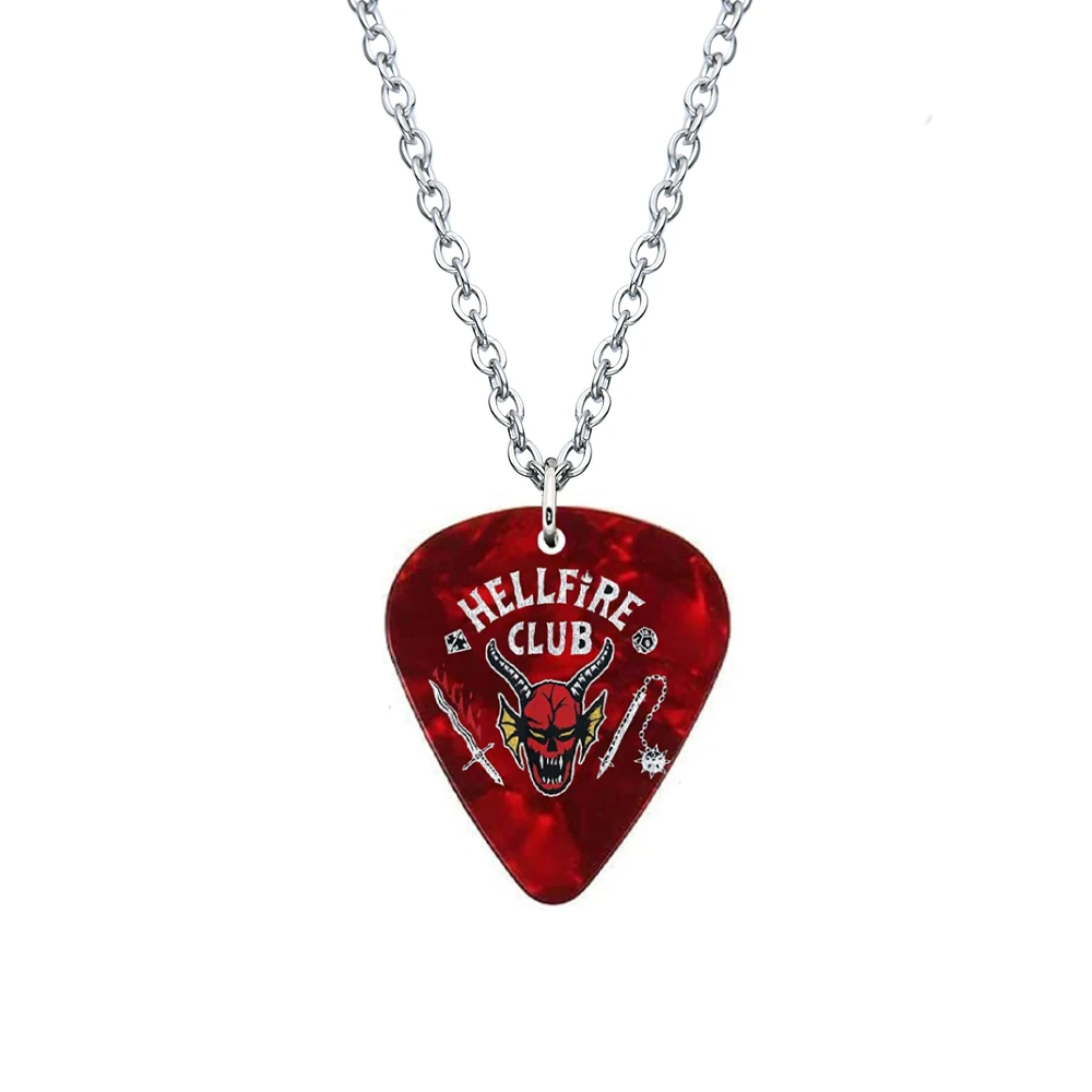 

2022 Hot Sale Stranger Things Hellfire Club Necklace Eddie Munson Guitar Pick Pendant for Tv Drama Fans Friend Gift Wholesale