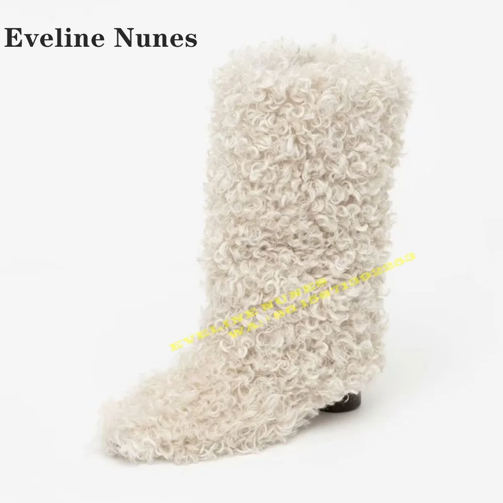 2024 зимние меховые теплые ботинки до середины икры повседневные женские с острым