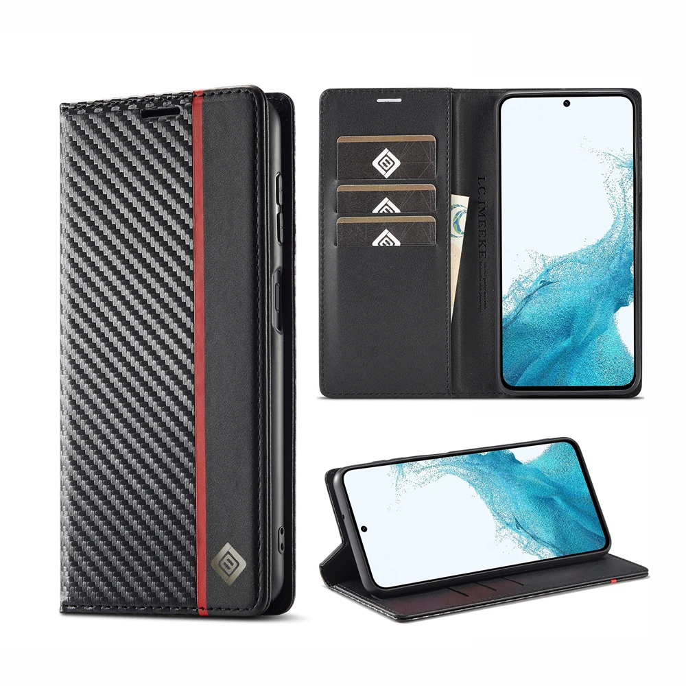 

Carbon Fiber Leather Wallet Case for Samsung Galaxy S20 S21 FE S8 S9 S10 S22 Plus S23 Ultra Note 20 Magnetic Closure Flip Cover