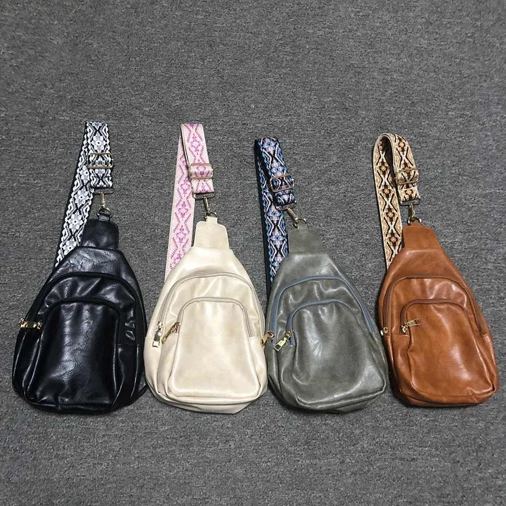 

Vegan PU Leather Sling Bags Women Luxury Designer Guitar Strap Chest Bag Ladies Vintage Fanny Packs Fashion Versatile Bum Bag