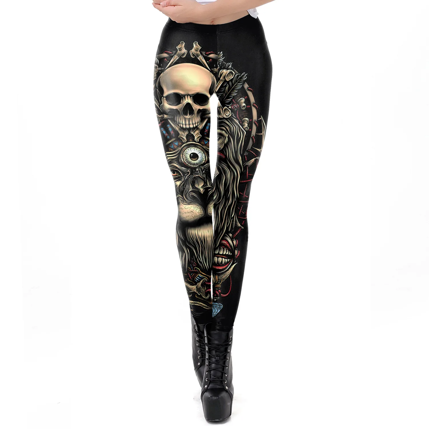 

Skull Printed Women Leggings Legging Workout Fitness Pants Clothes Gothic Goth Girl Clothing Black Color Skeleton Horror 2023