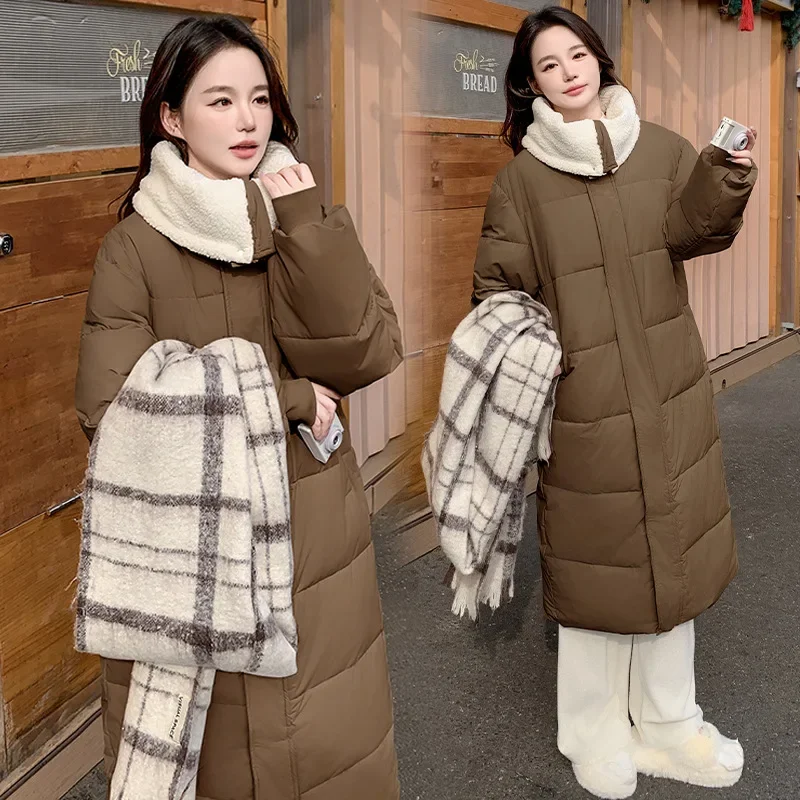 Женская Стеганая куртка средней длины Корейская зимняя утепленная из овечьей