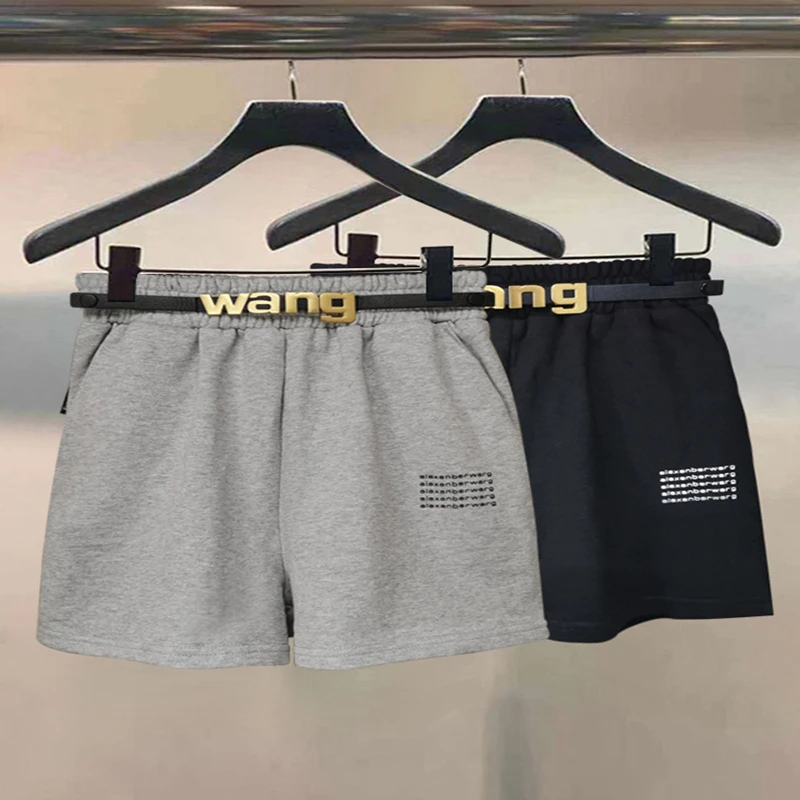 

High-end Brand Summer High-waisted Wide-leg Fashion Letter Belt Casual Five-point Pants Sports Shorts Women's Tide X059