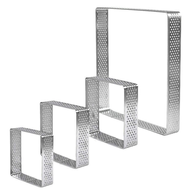

Square-Shaped Perforated Tart Ring Quiche Cake Ring Mold Tart Pan Pie Tart Ring With Hole Fruit Pie Circle, 4Pcs