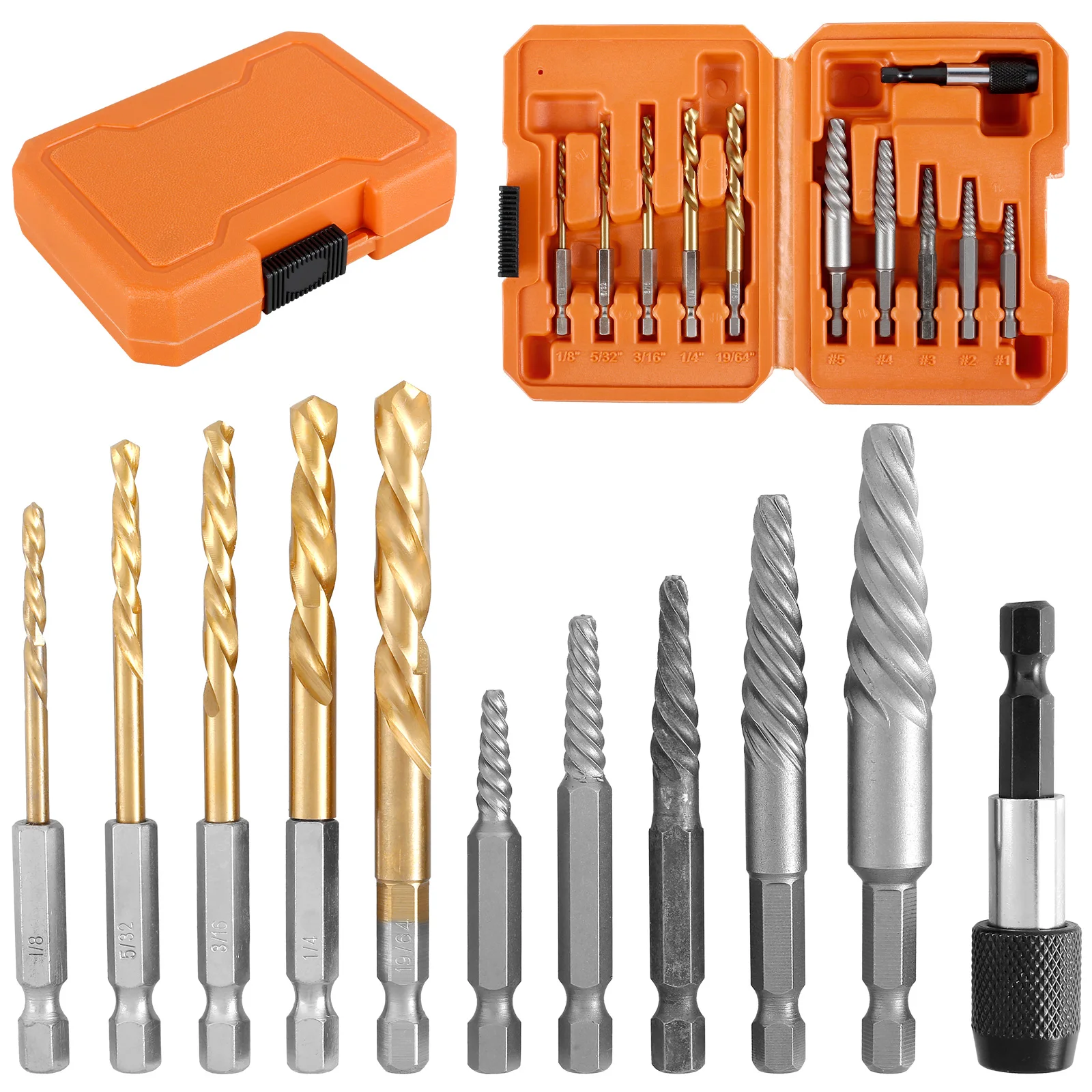 

11Pcs Screw Extractor Set Carbon Steel Hex Shank Bolt Extractor Kit Portable Easy Out Screw Remover Tool Kit with Connecting Rod