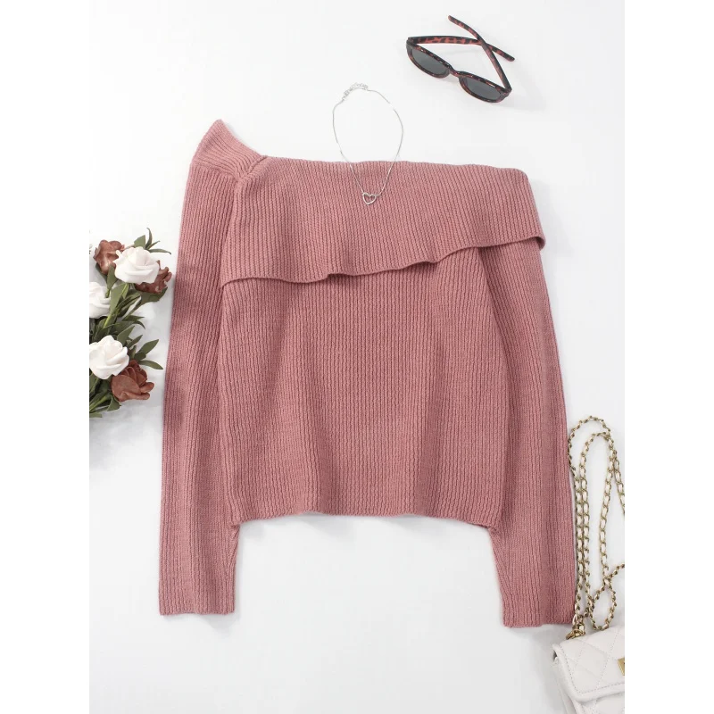 Новый осенне-зимний эластичный трикотаж с обнаженным плечами в Европе и Америке