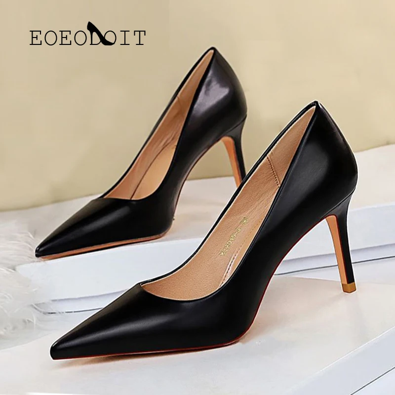 Туфли-лодочки EOEODOIT женские на шпильках 7 см кожаные заостренный носок без