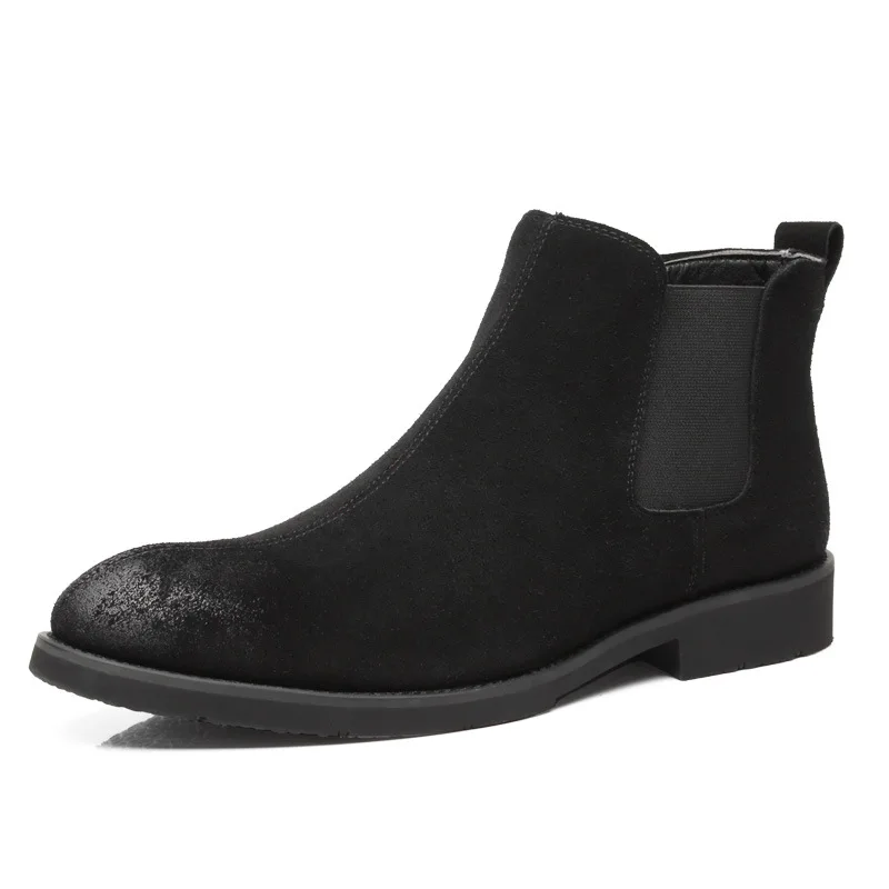 

large size men's boots breathable cow suede leather shoes England style cowboy chelsea boot evening prom dress ankle botas male