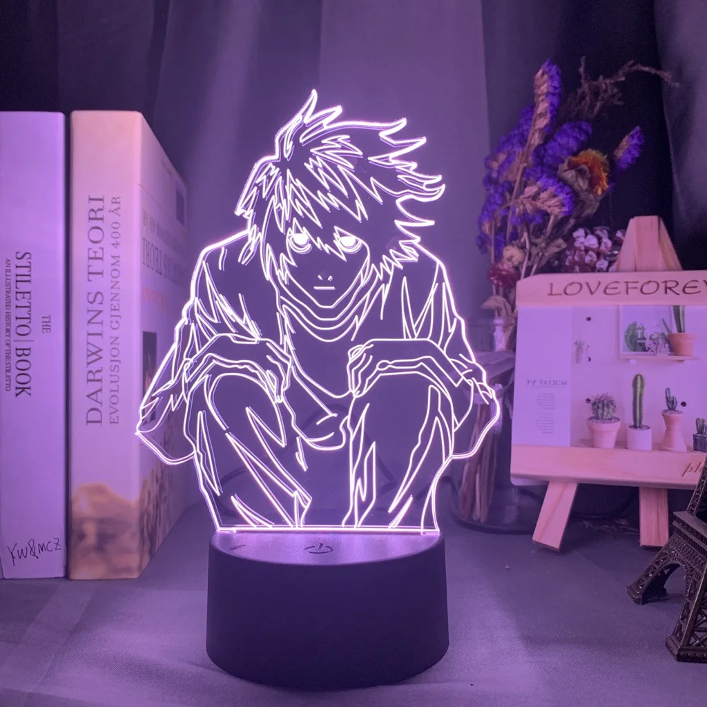 Manga Death Note L Lawliet Фигурка с LED-ночным светом для декора комнаты аниме магазина Идея клевого детского спального помещения Настольная лампа Ryuk on.