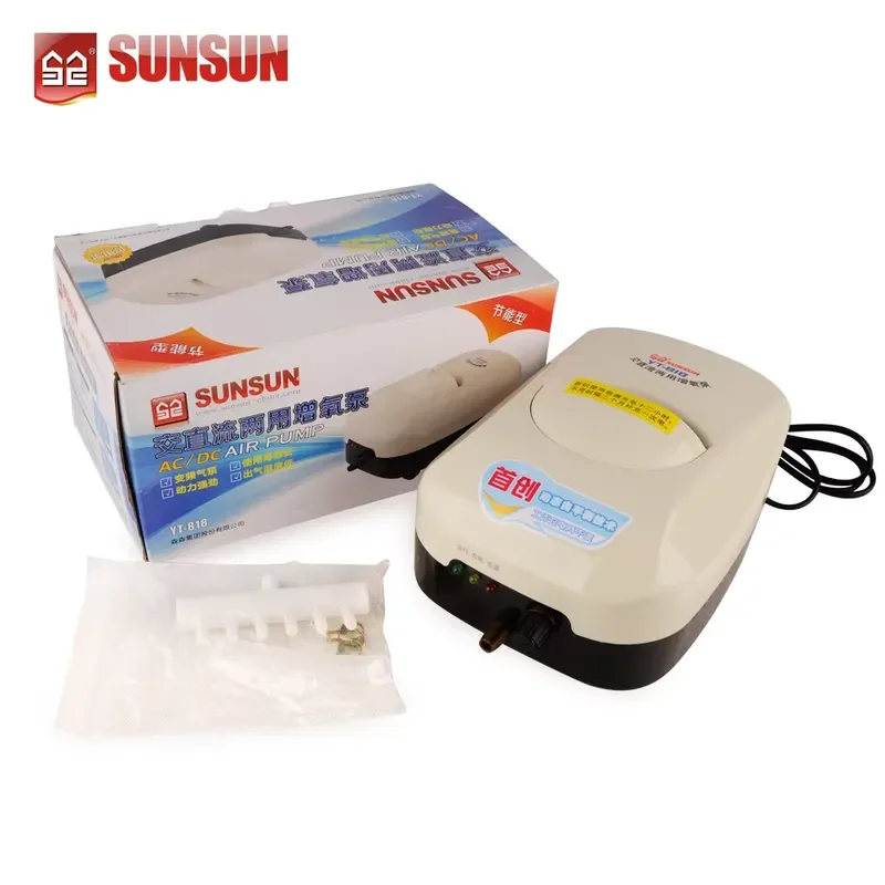 Фото Компрессор SUNSUN YT-818 AC/DC для аквариума, поршневой насос с питанием от батареи, двойного назначения, из ABS-пластика, микро-воздушный насос №4