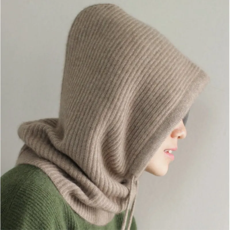 Autumn and Winter New Cashmere knit cap Collar Hooded Dual-Use paragraph Men and Women Fashion high quality Wool Warm Cap