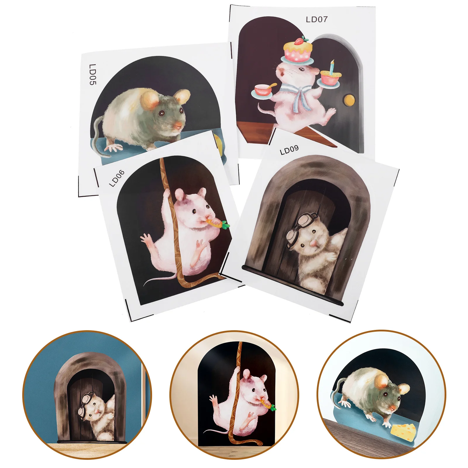 

Wall Sticker Decal Hole Cartoon Rat Decals 3D Stickers Cute Rats Room Adhesive Mural Background Wallpaper Decorative Self Cave