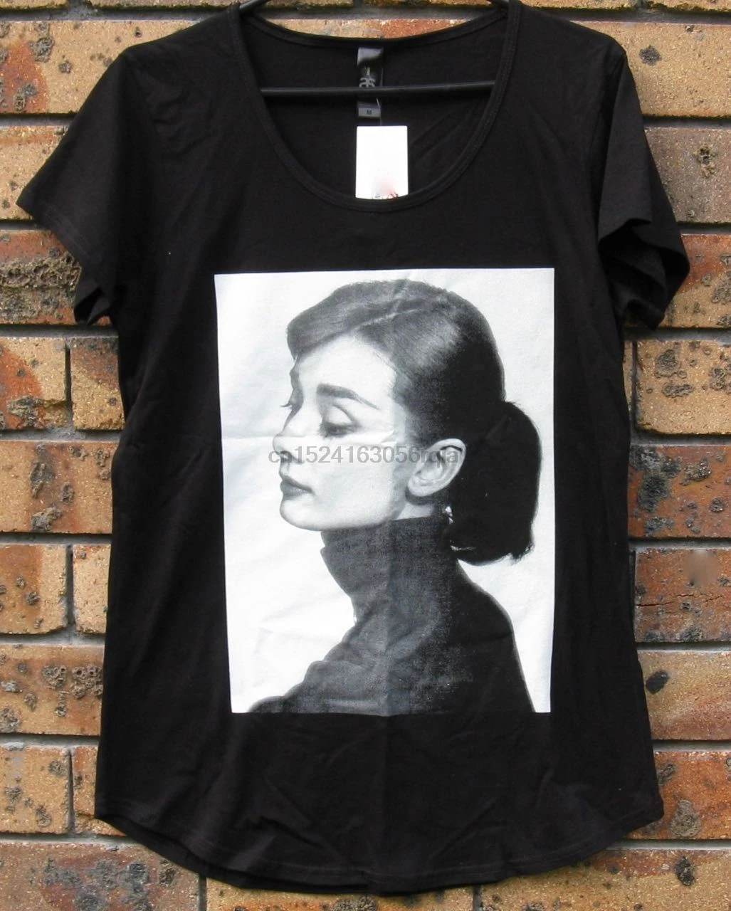 

New Ladies Audrey Hepburn Oscar Winning Movie Fashion Icon Black T Shirt