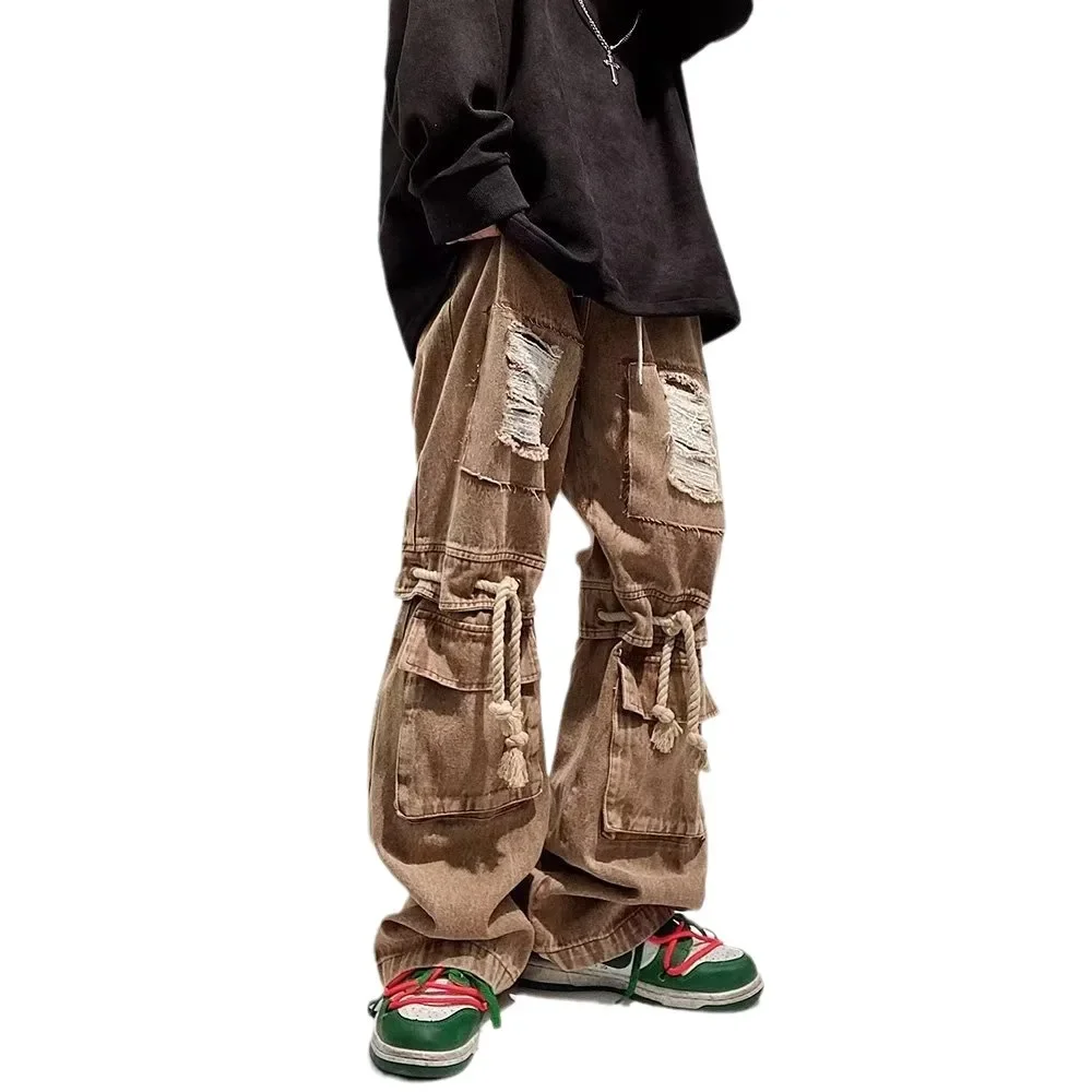 Винтажные прямые джинсы с широкими штанинами свободные в стиле хип-хоп уличная