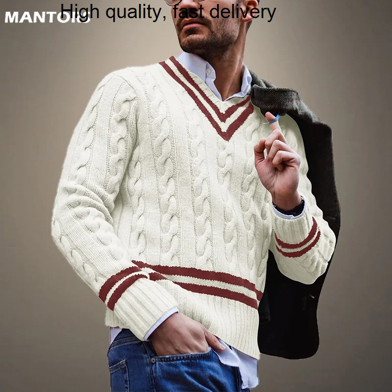 

Autumn Winter 2023 Mens Sweater Jacquard Casual Warm Pullover Mens Knitted Business Vintage Sweaters Pullover For Men's Clothing