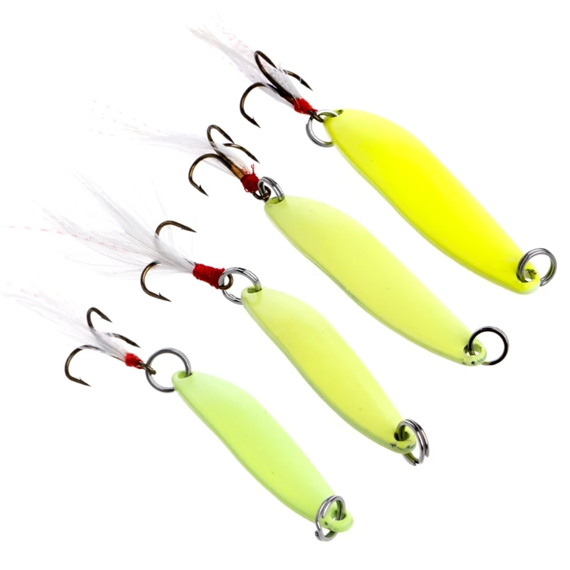 

B36F Fishing Metal Luminous Baits Treble Hooks Sequins Lures Paillette Feather Tackle