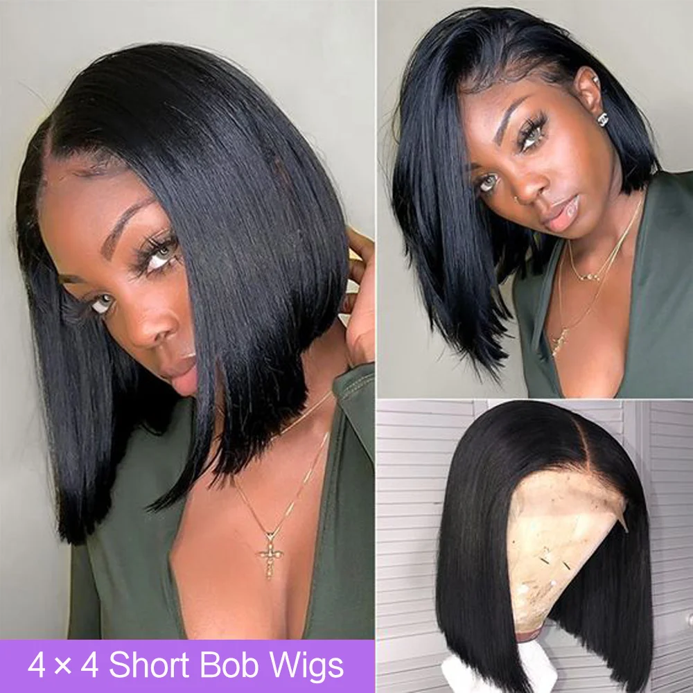 

Glueless Bob Hair Wig Human Hair Ready To Wear Straight HD Transprent 4x4 Lace Closure Wigs For Women Human Hair