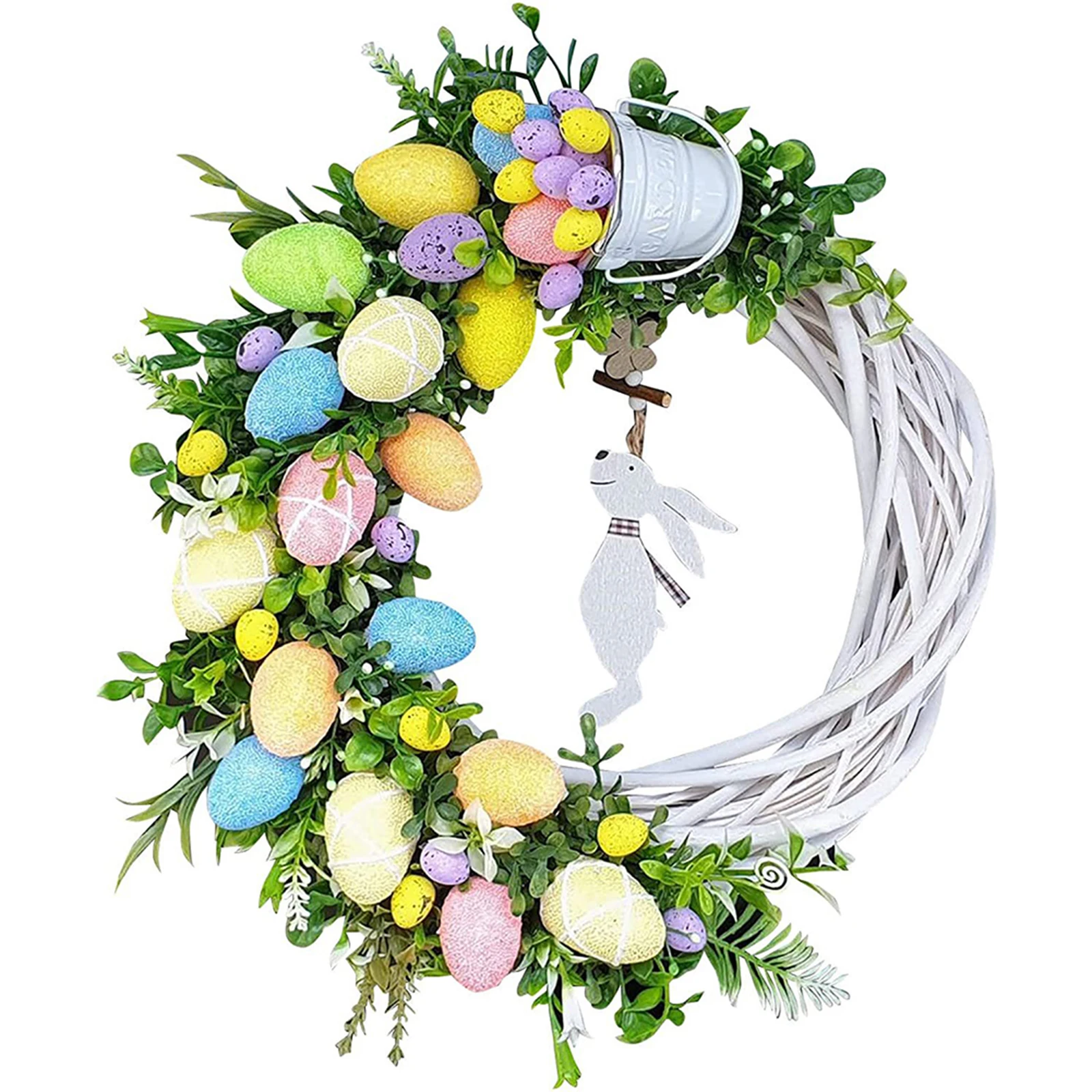 

27cm Acrylic Easter Eggs Ratten Wreath Rabbit Bunny Eggs Easter Party Decoration Flower Garland Door Hanging Decor