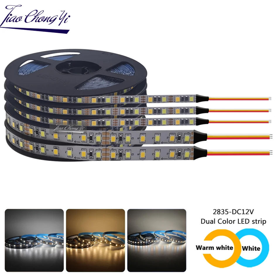 

2835 Double Color LED Strip Light DC5V DC12V 120leds/m CW/WW Dual White CCT Flexible LED Tape lamp 1-5M